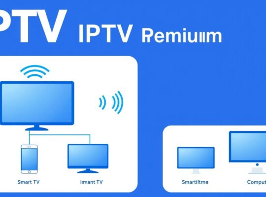 Illustration du fonctionnement de l'IPTV premium montrant la transmission de contenu via internet vers différents appareils
